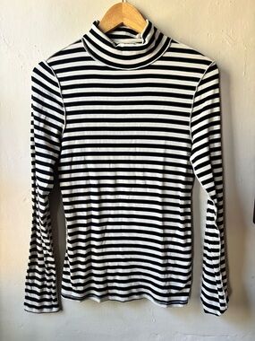 We The Free People Good Good Stripe Black/White Striped Turtleneck Sz Large